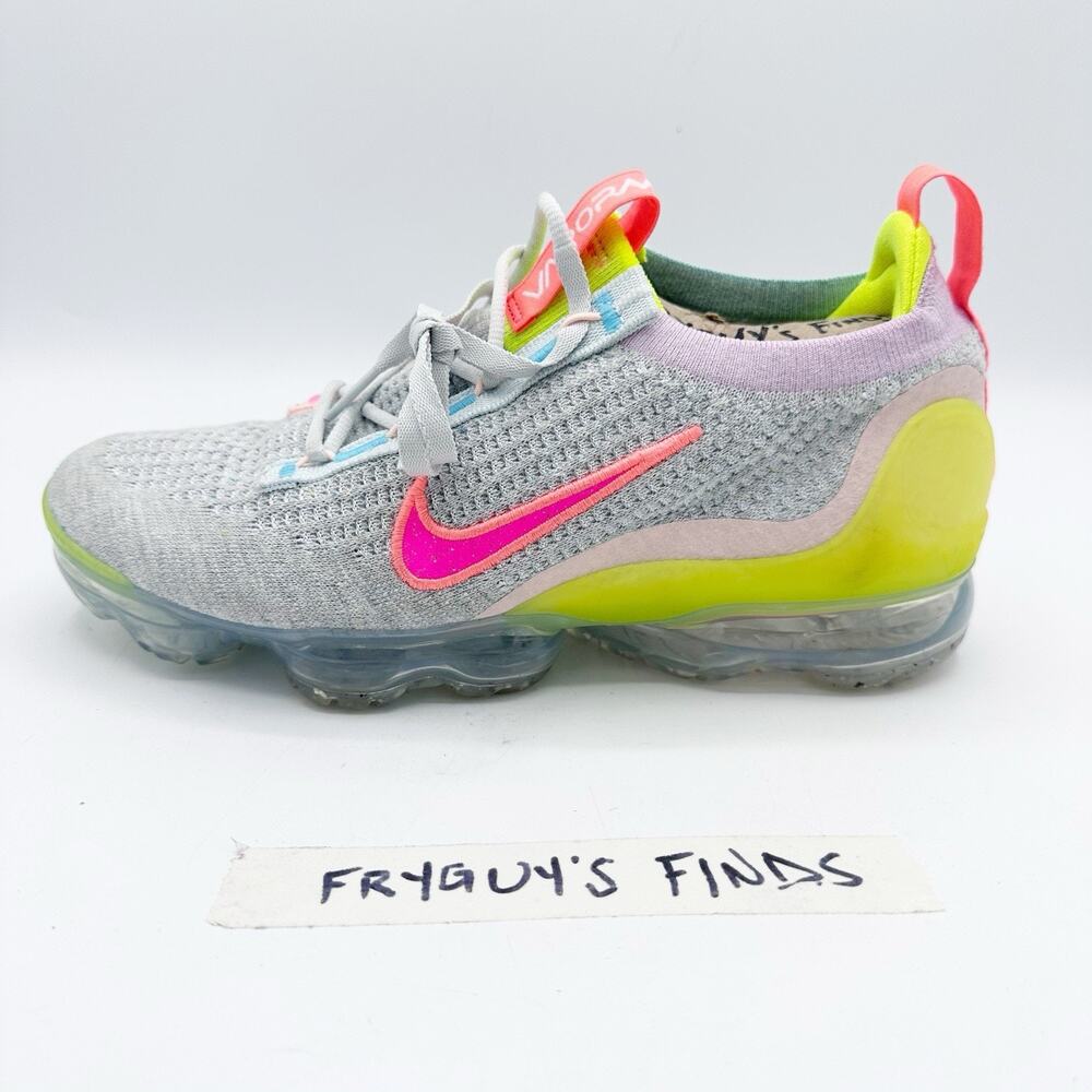 Nike Air VaporMax Flyknit Womens Size 9 Gray Pink Volt Running Shoes DH4088-002